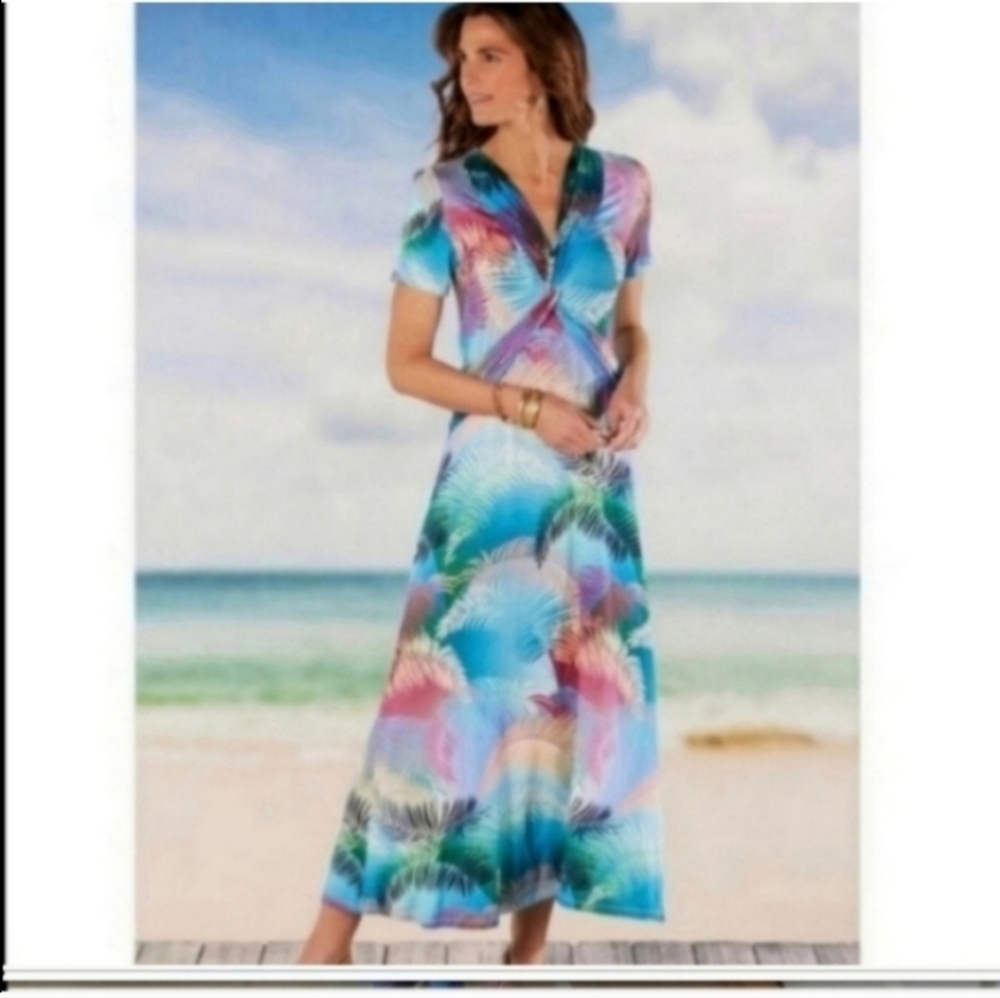 Soft surroundings, maxi to midi  dress coastal beach tropical Cozy